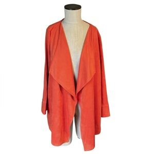 Gretchen Scott Faux Suede Waterfall Draped Open Cardigan-Orange- Sz S